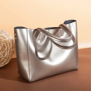 2026 New Women fashion split cow leather shoulder bag daily commuter large capacity tote bag for women silver handbag as gift