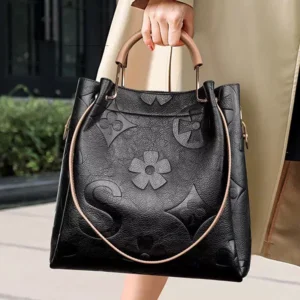 Floral Handbags Purses Women Tote Bag - Embossed Leather Top Handle Handbag Set Large Shoulder Bag Ladies Bucket Hobo Bag