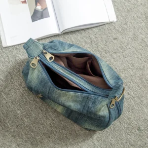 Casual Denim Women Crossbody Bag Double zipper female Shoulder Bag Quality canvas Ladies handbags Travel bags blue bolsa
