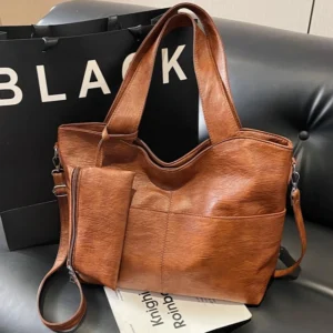 Fashion Retro Women PU Leather Shoulder Bags Trend High End Lady Tote Bag Large Capacity Female's Commuter Bag Handbag Purses