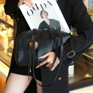 Women's Cow Genuine Leather Bags Ladies Fashion Designer Luxury Handbags Female Retro Commute Boston Cowhide Handbag